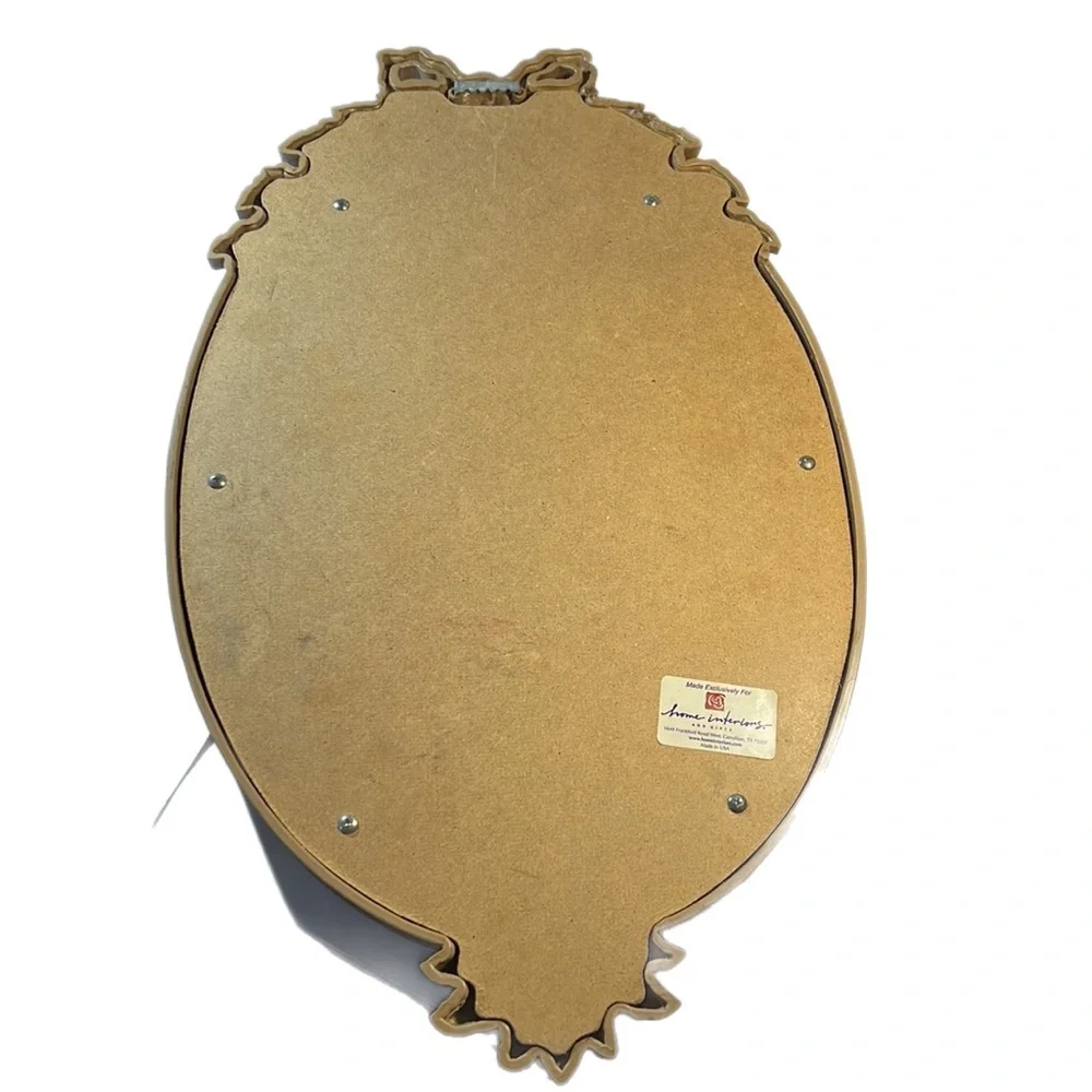 Vintage Home Interiors Bronze Tone Victorian Oval Wall Mirror Ribbons Rosebuds